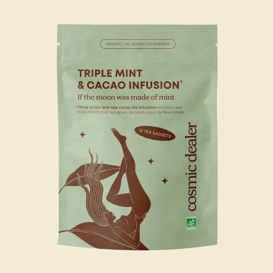 Infusión Triple Menta y nibs de cacao.