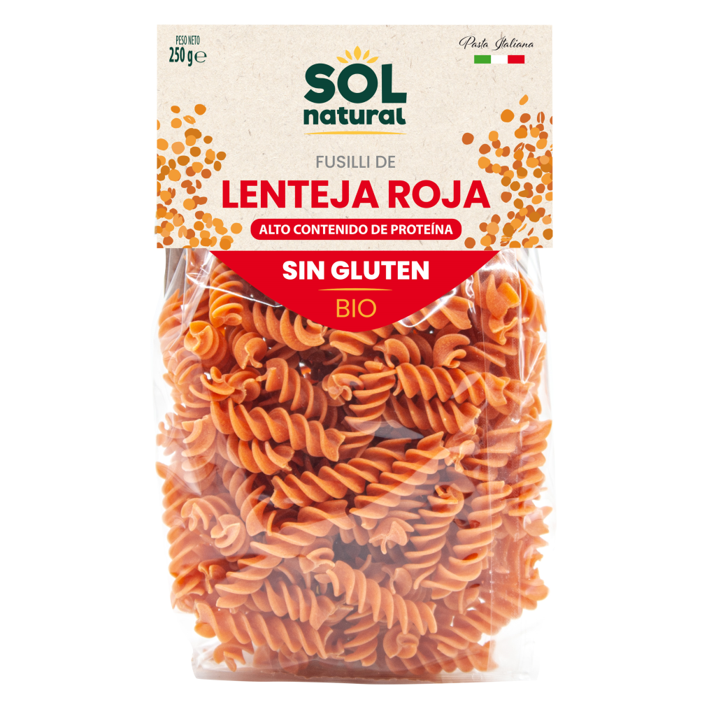 Fusilli de lenteja roja bio sin gluten 250gr.