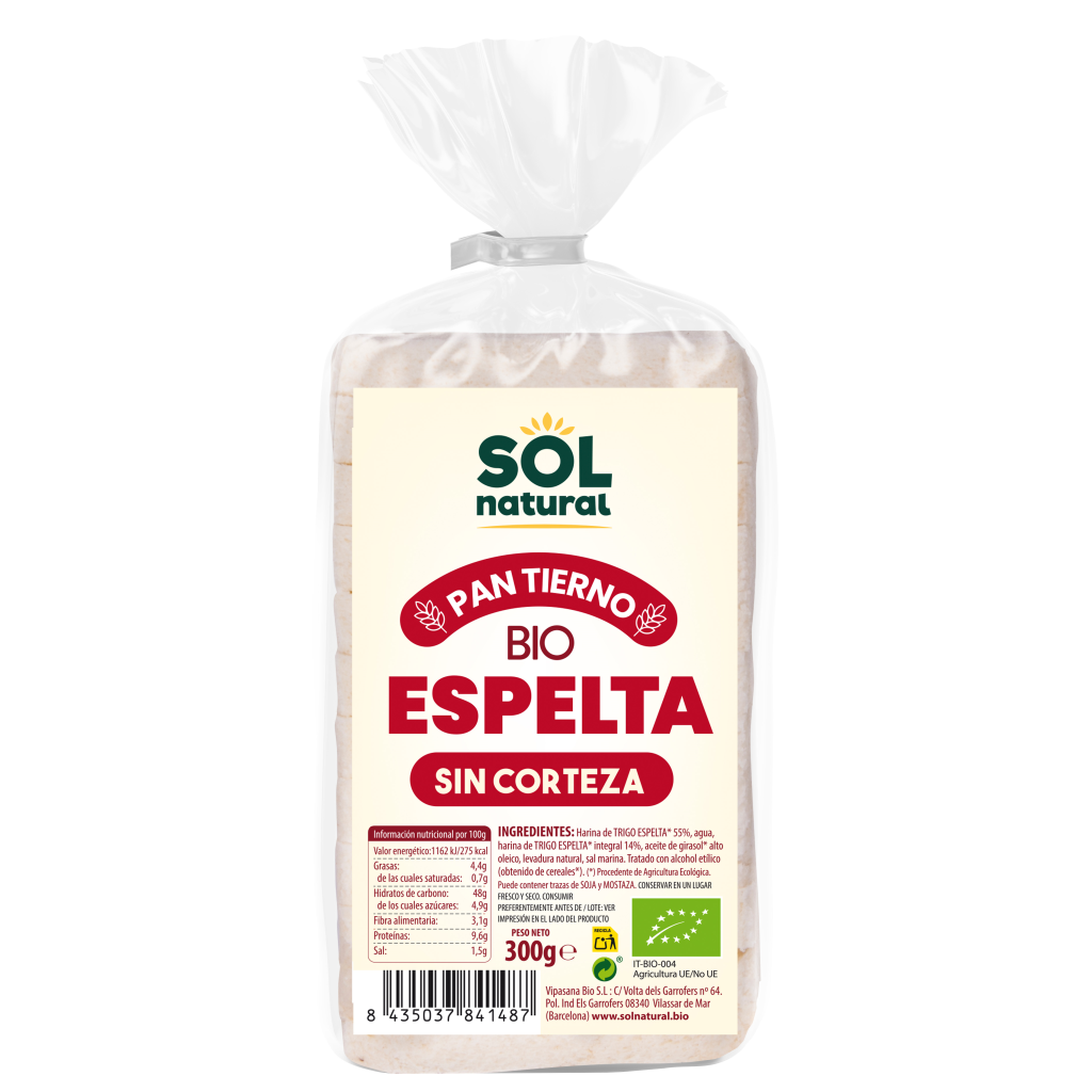 Pan tierno de espelta sin corteza bio 300gr.