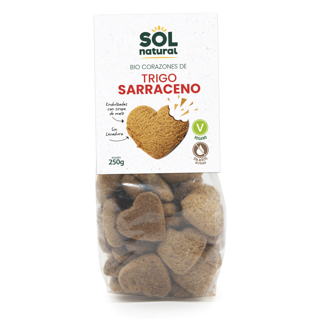 Galletas corazones trigo sarraceno con sirope de maíz bio 250gr.