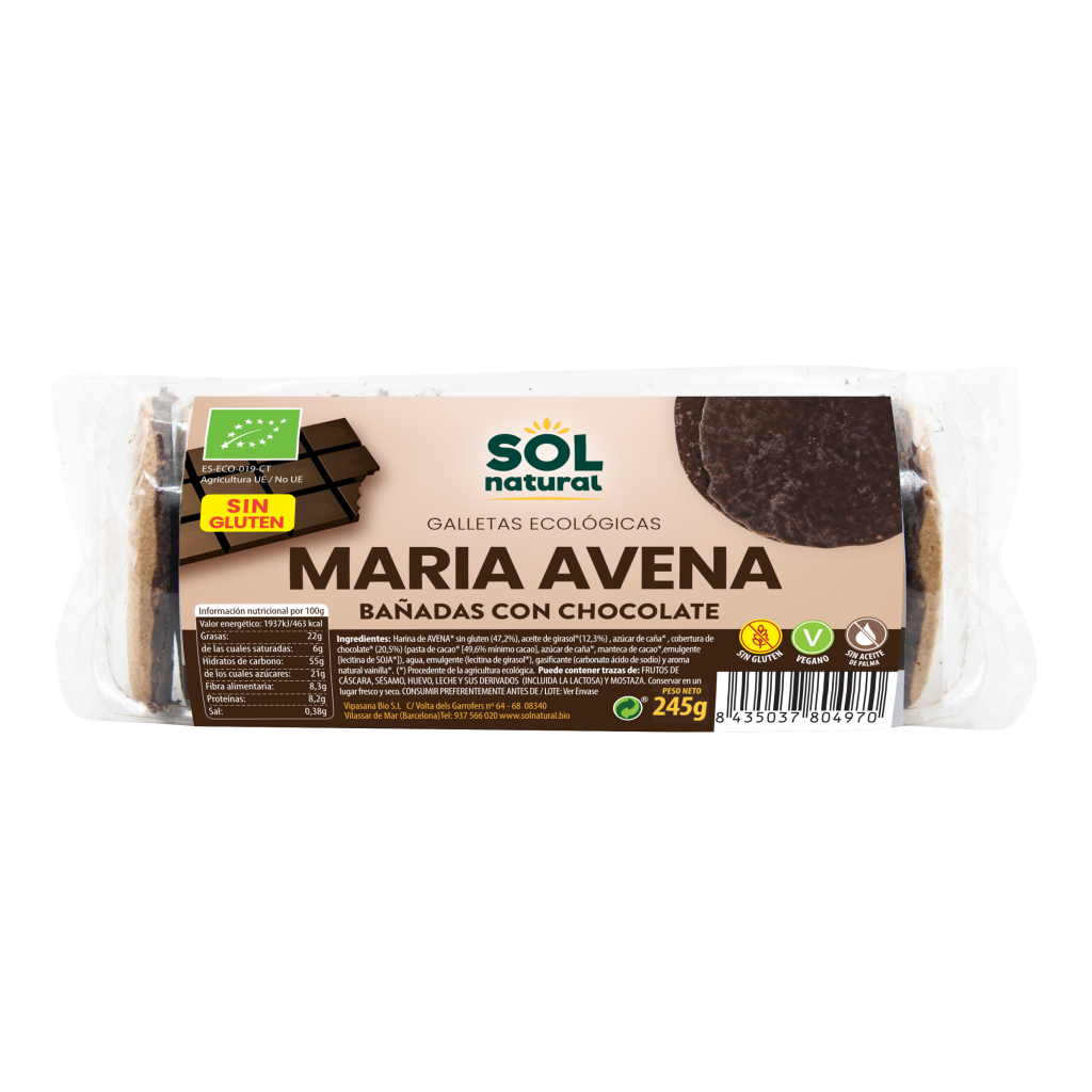 Marías Avena Sin Gluten Bañadas en chocolate BIO