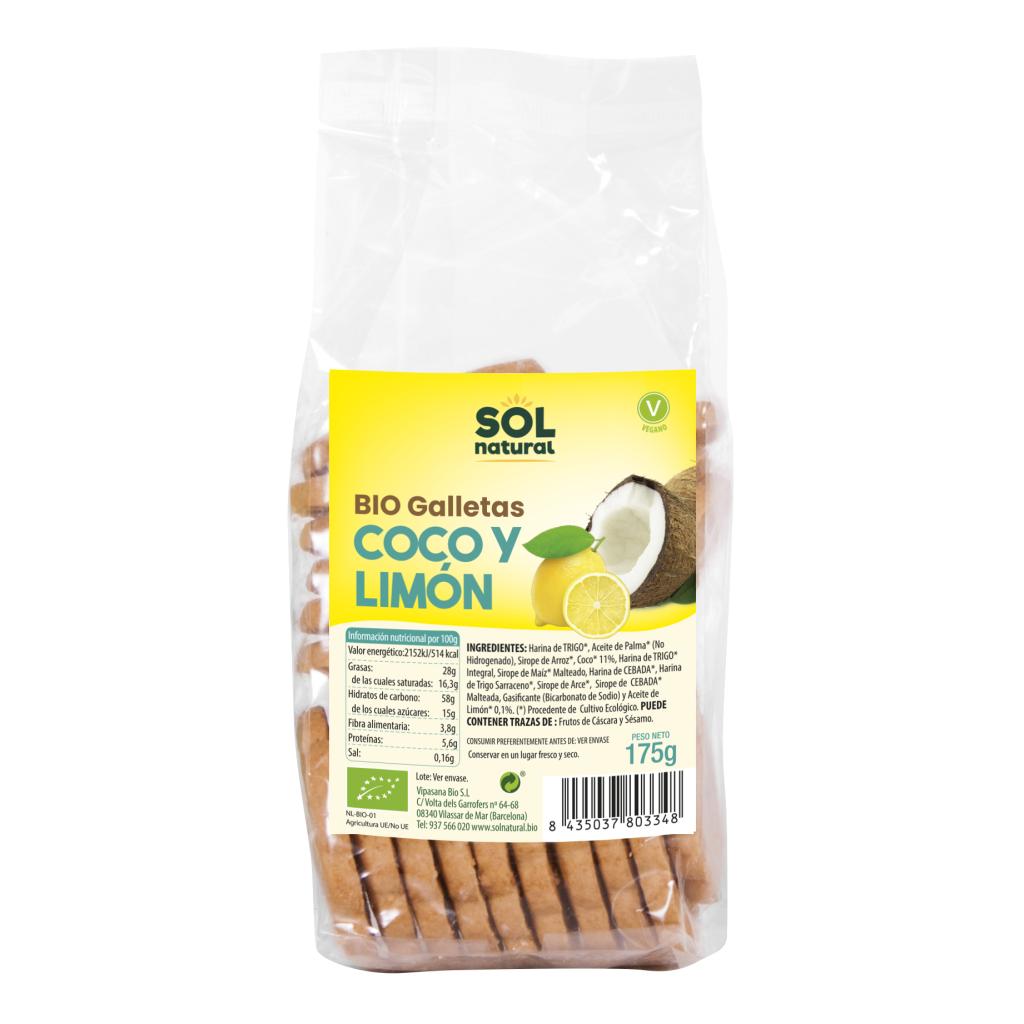 Galletas con coco y limon Bio 175gr.