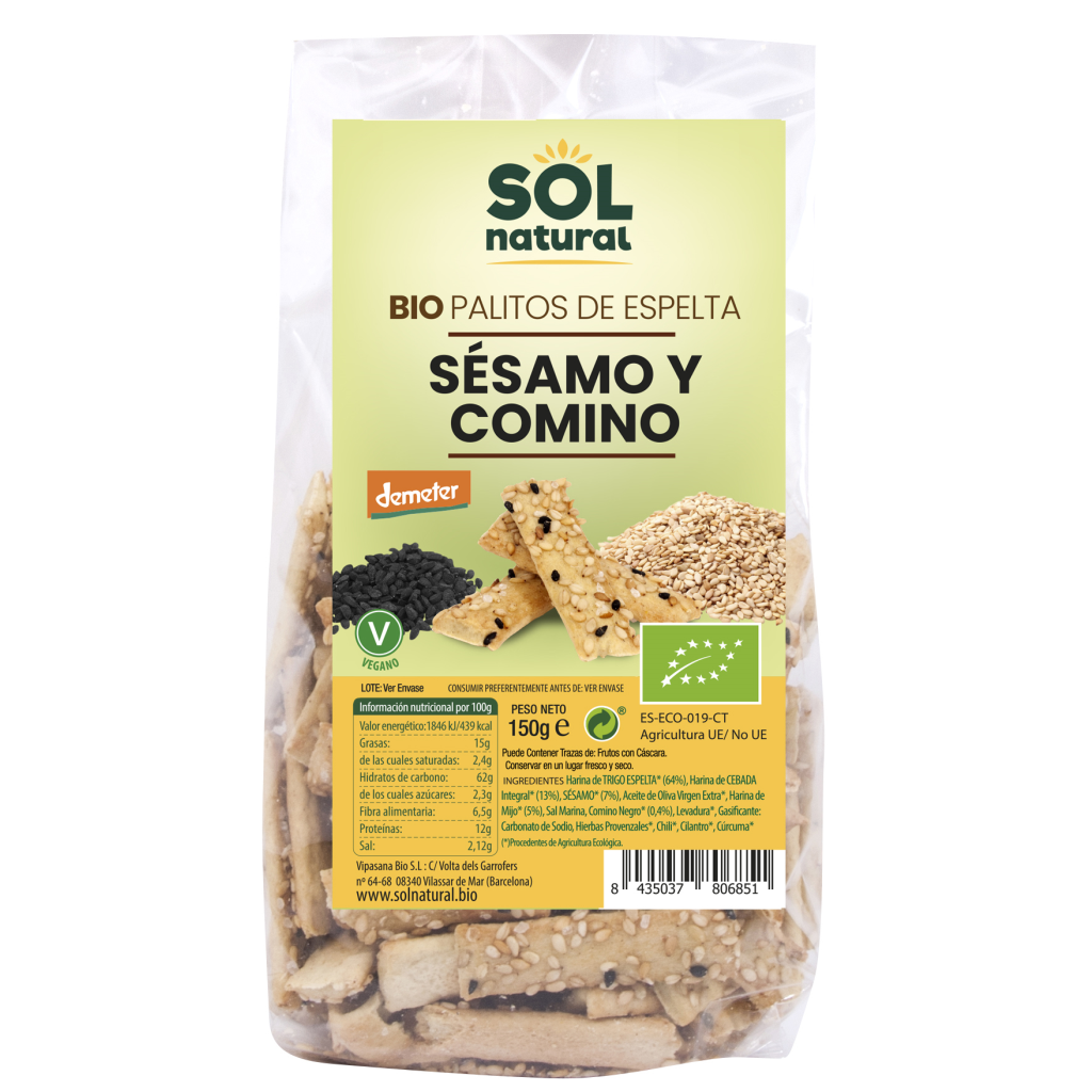 Palitos de Espelta con Sésamo y Comino Bio
