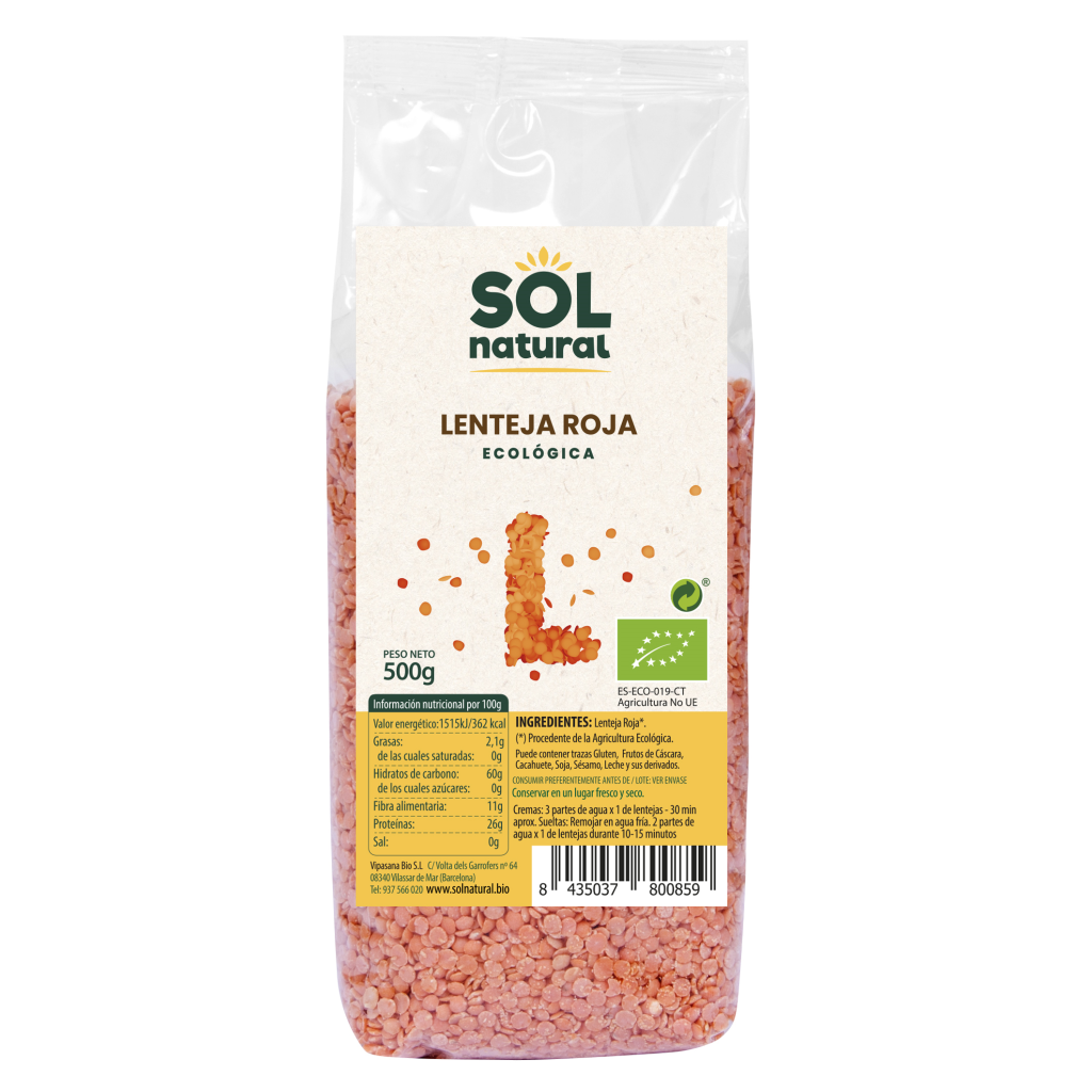 Lentejas rojas bio 500gr.