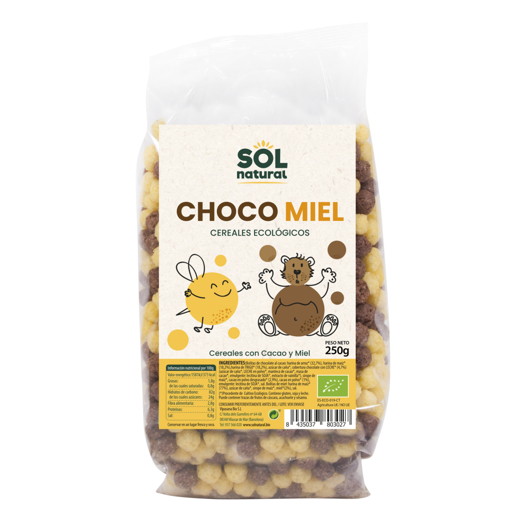 Cereales bolitas choco-miel bio 250gr.