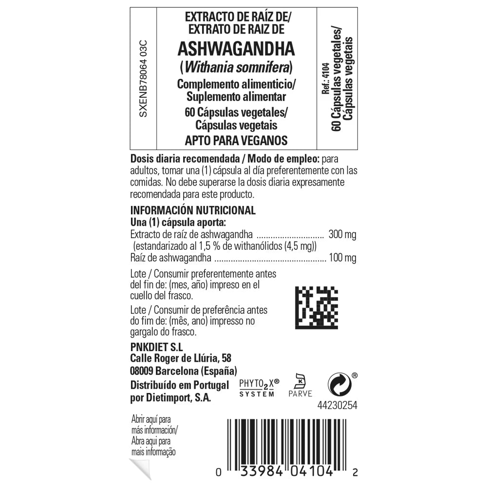 Extracto de raíz de ashwagandha - 60 cápsulas vegetales