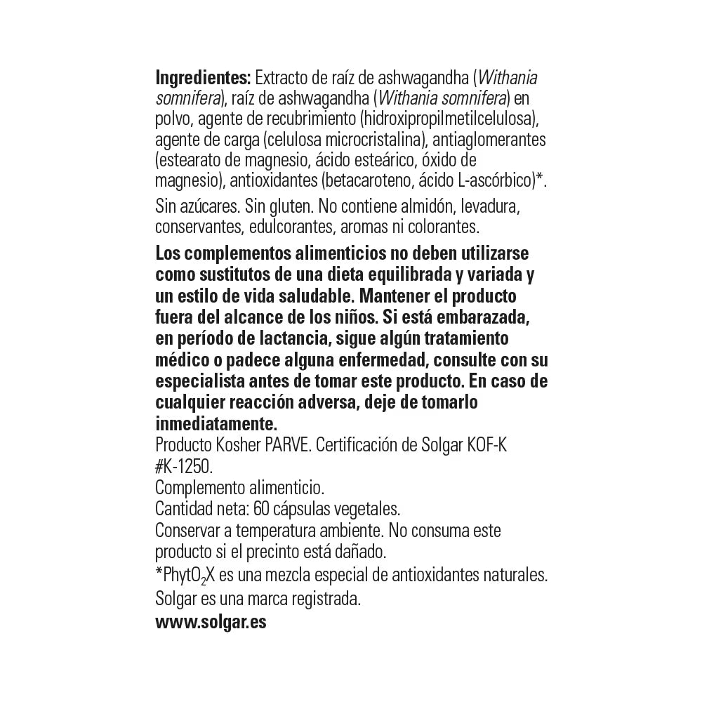 Extracto de raíz de ashwagandha - 60 cápsulas vegetales