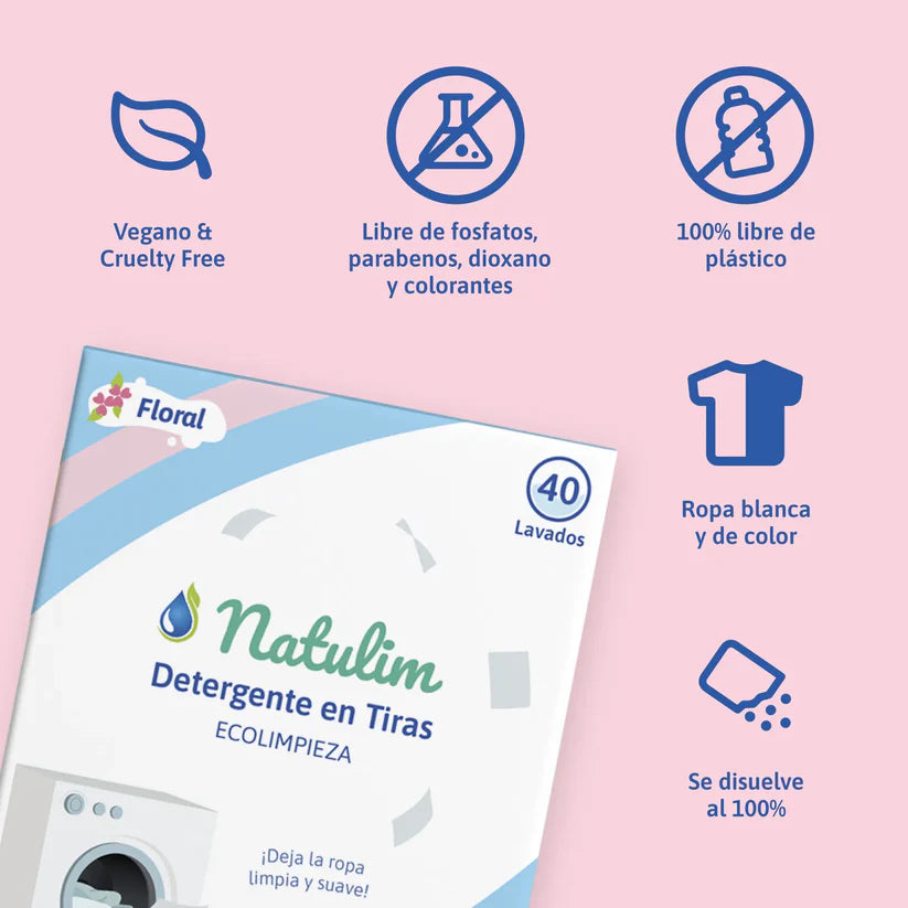 Detergente en Tiras Caja 40 Lavados - Natural