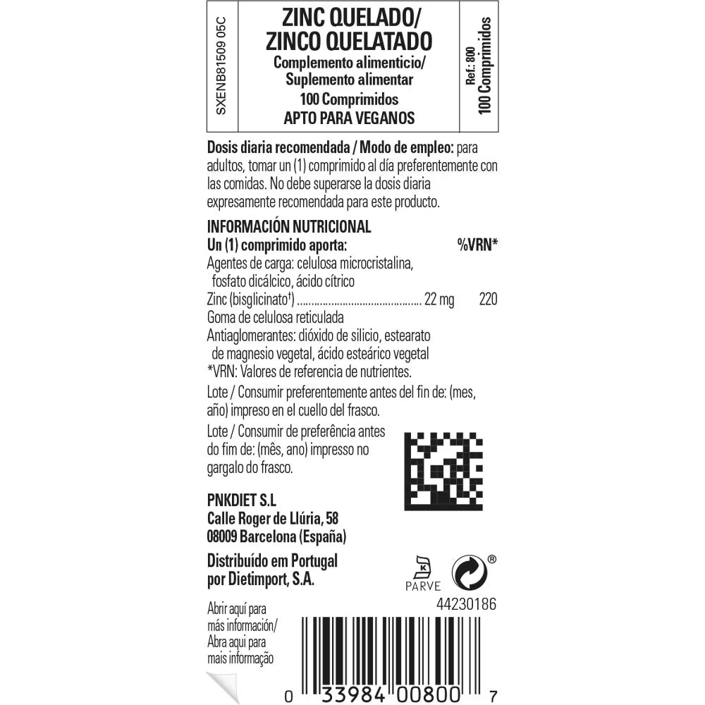 Zinc quelado - 100 comprimidos