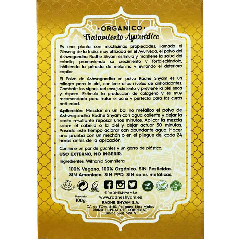 Ashwagandha Tratamiento Capilar Ayurvédico Natural en Polvo 100g