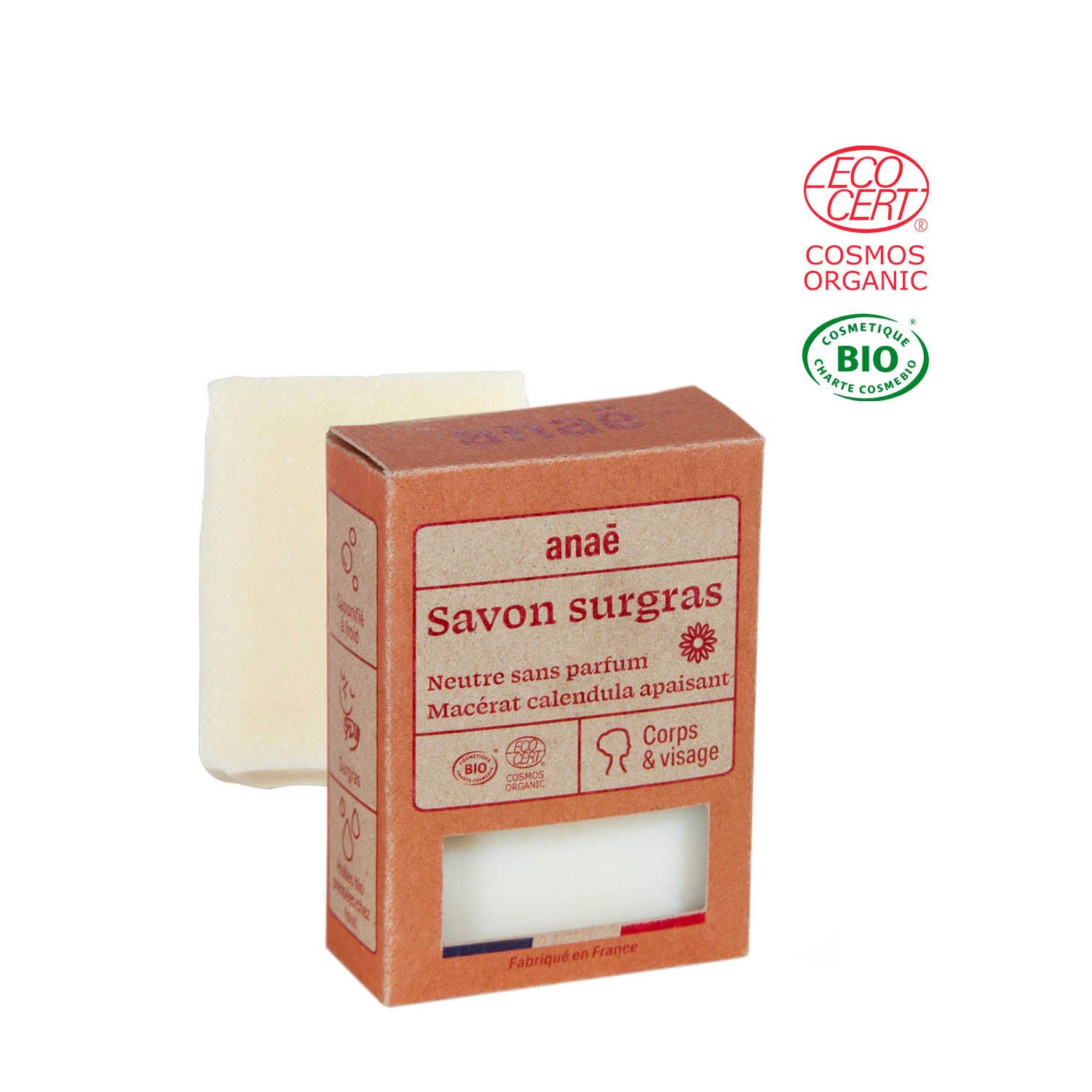 Jabón neutro para cuerpo y rostro con caléndula bio 100g - Anaé