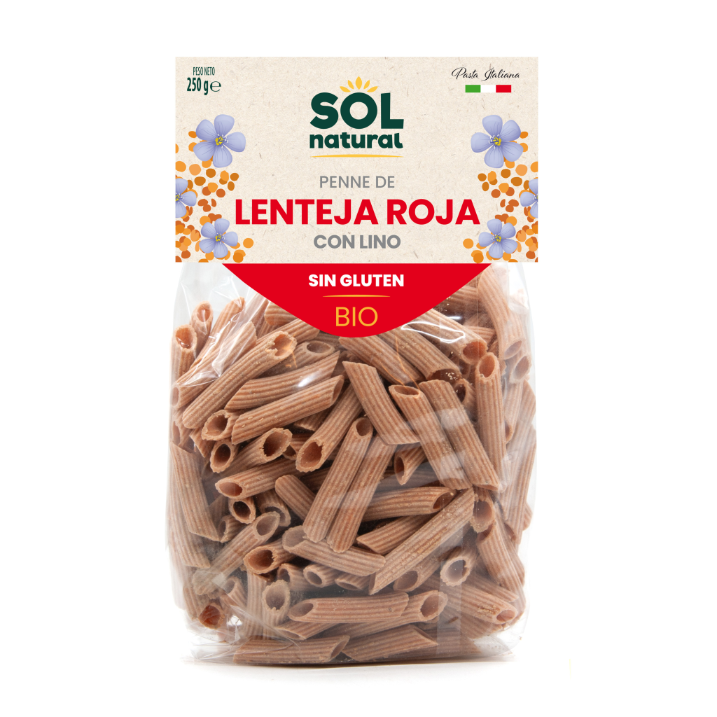 Penne lenteja roja con lino bio sin gluten 250g