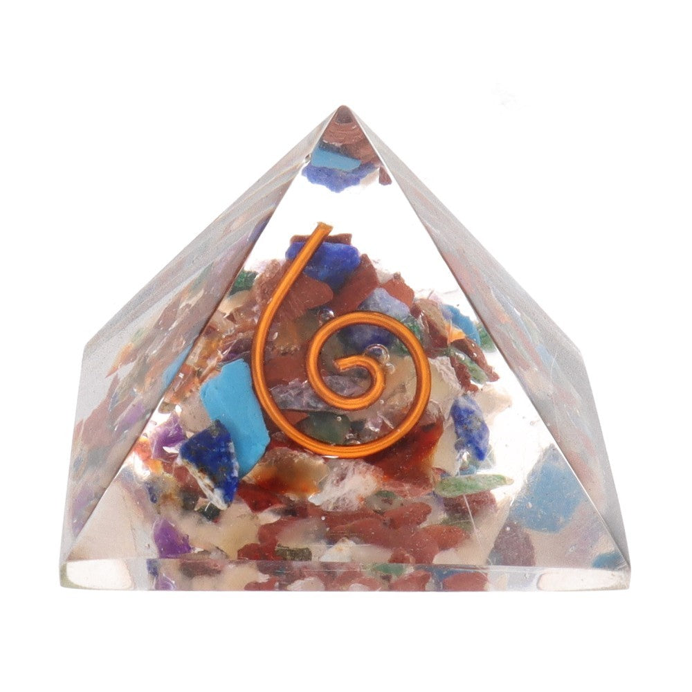 Pirámide Orgonita de Mix de Minerales en Resina con Espiral 3x3cm