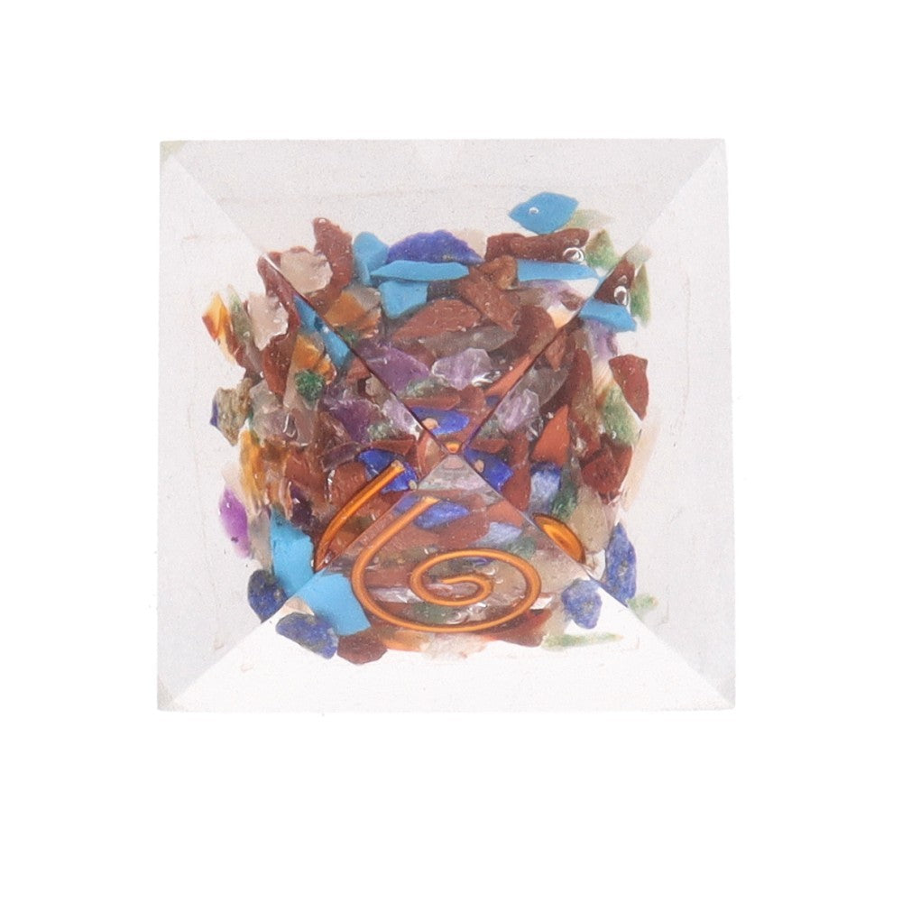 Pirámide Orgonita de Mix de Minerales en Resina con Espiral 3x3cm