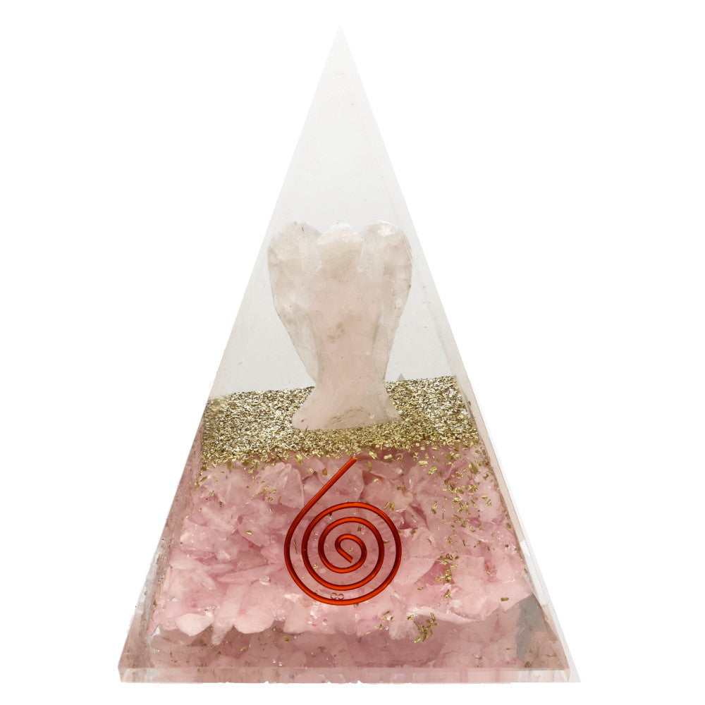 Pirámide Orgonita de Cuarzo Rosa en Resina con Ángel 7x7cm
