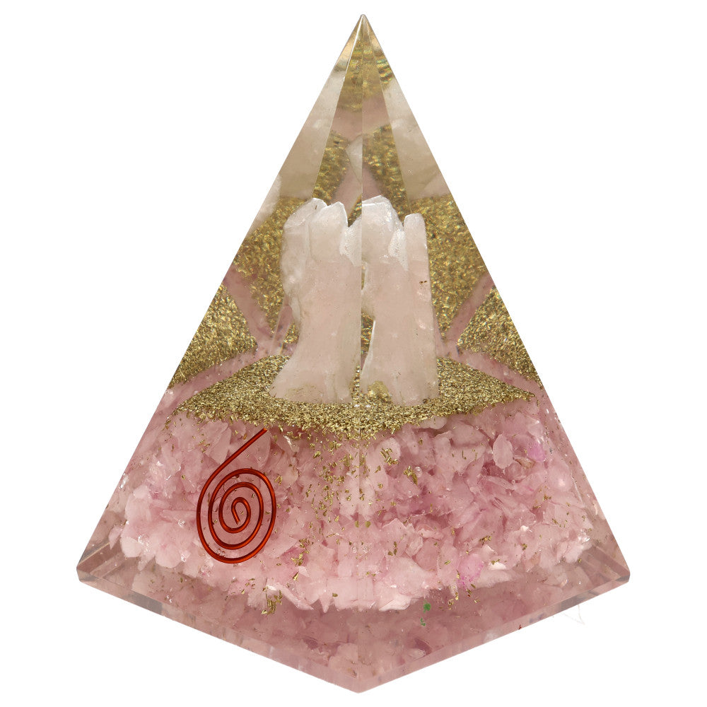 Pirámide Orgonita de Cuarzo Rosa en Resina con Ángel 7x7cm