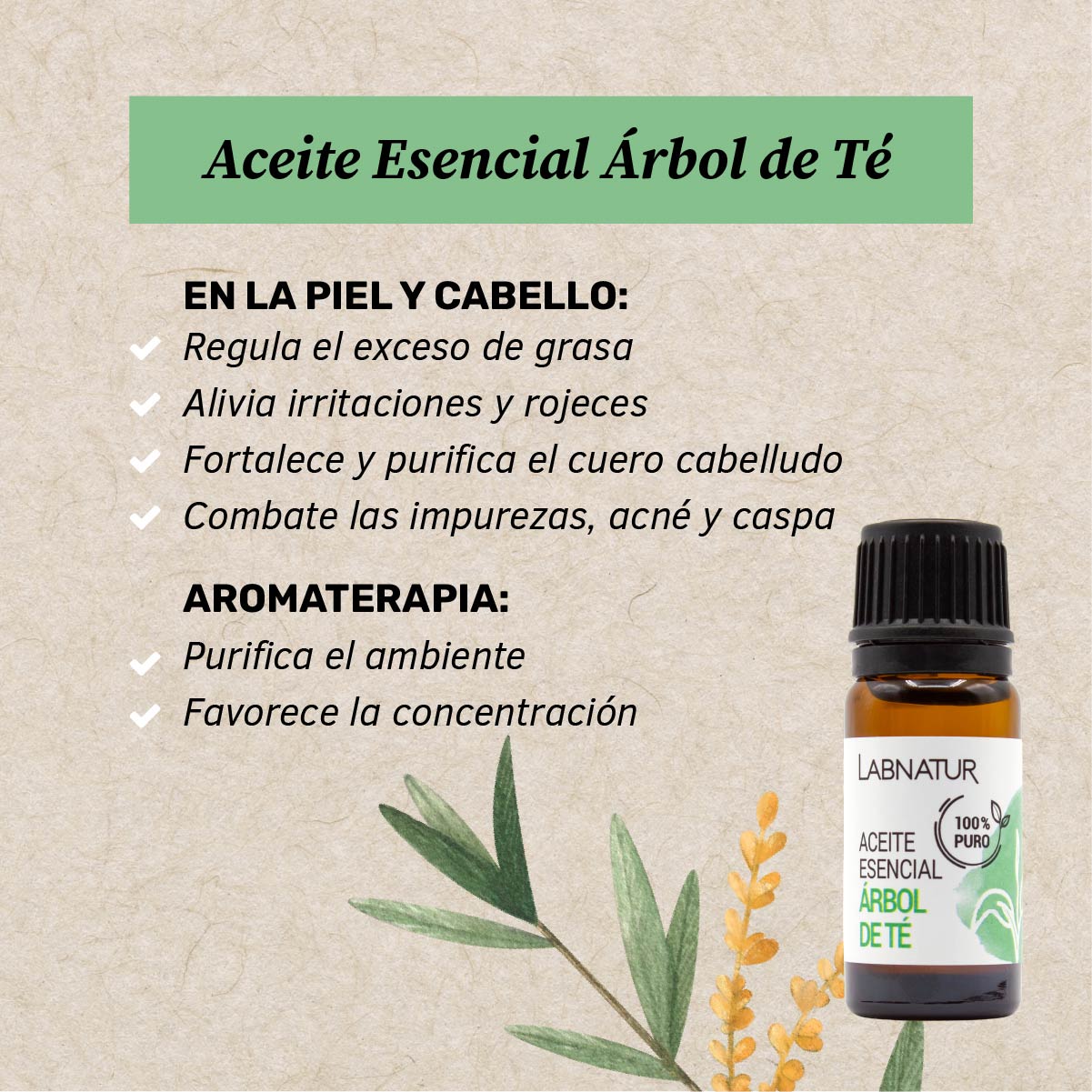 Aceite Esencial Árbol de Té 100% Puro 10ml