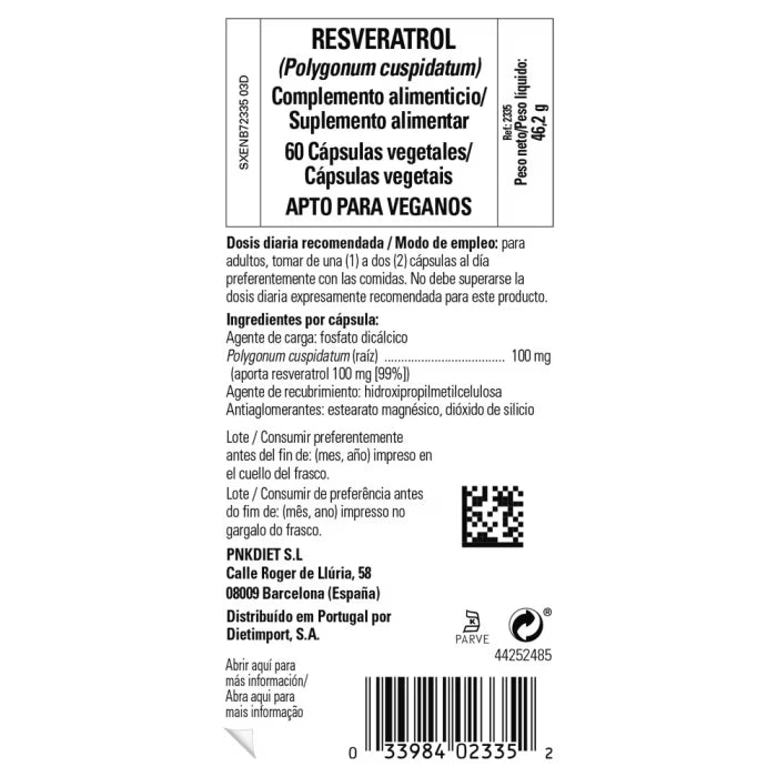 Resveratrol 100mg - 60 cápsulas vegetales