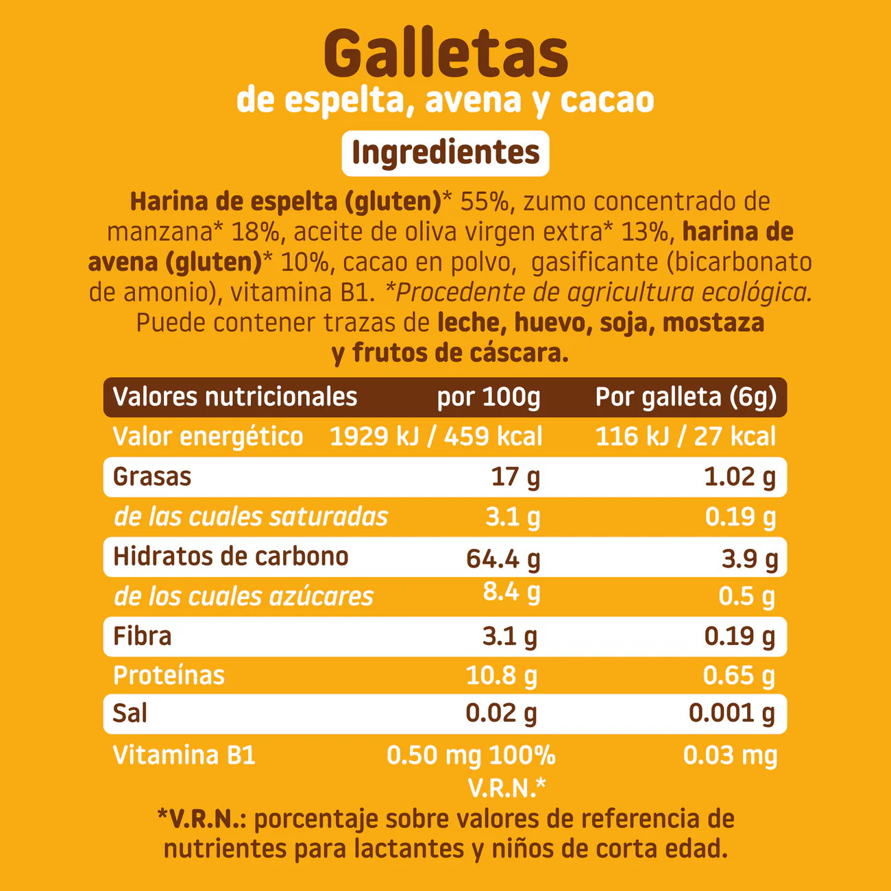 Galletas Infantiles de Avena, Espelta y Cacao Bio 220gr.